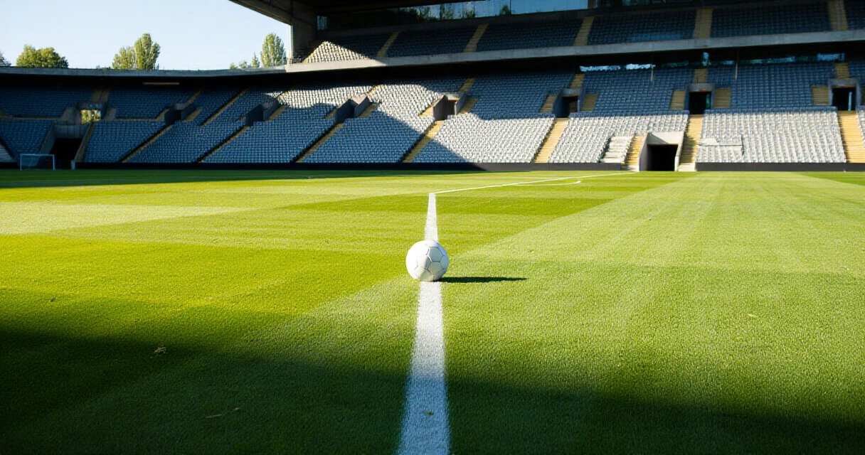 Jalkapallo nurmikentällä avoimessa stadionissa luonnonvalossa