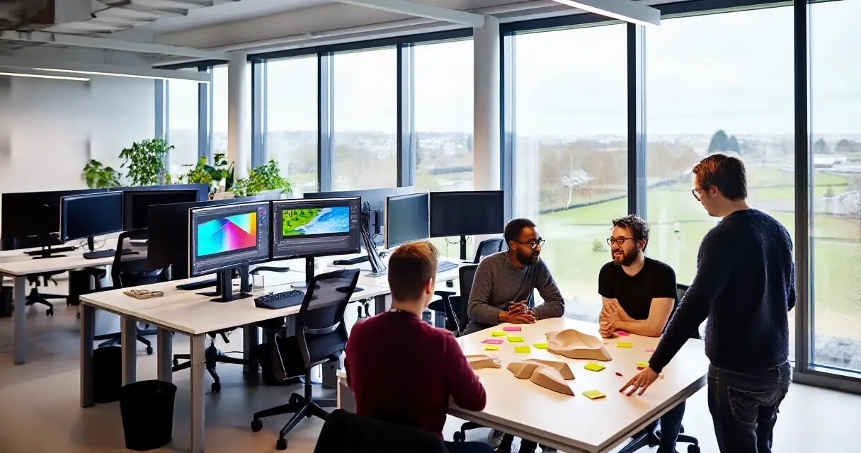 Pelialan ammattilaiset ty&ouml;skentelev&auml;t modernissa studiossa Suomessa