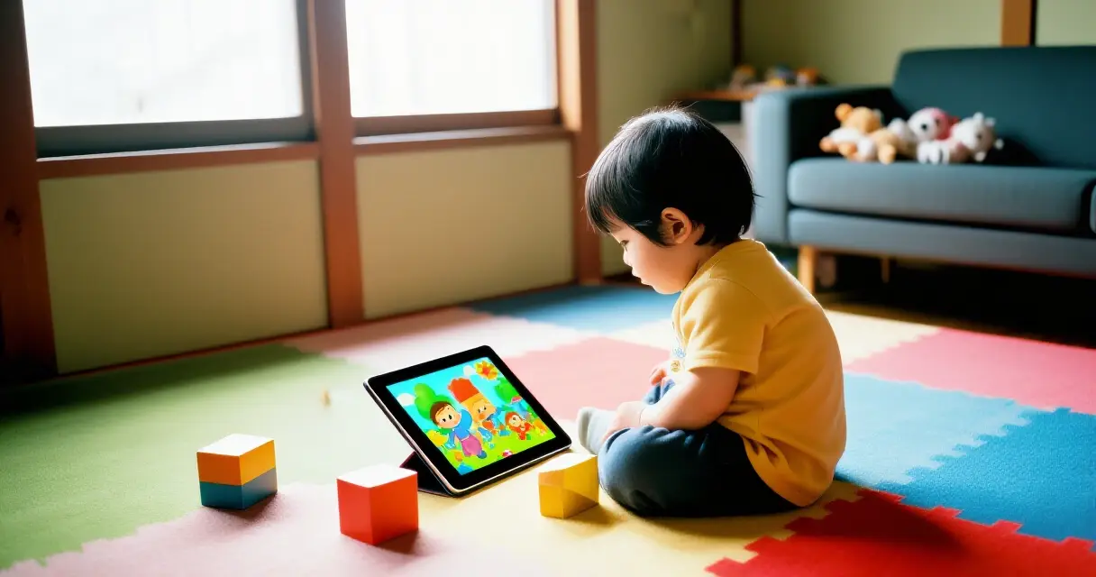 Lapsi pelaa BUU-klubbenin mobiilipelejä tabletilla kotona